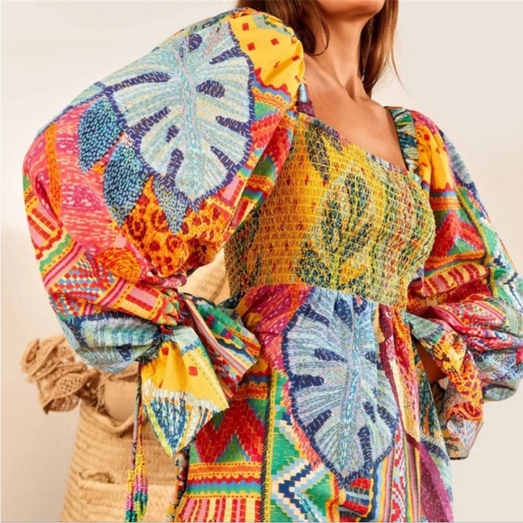 Farm Rio Summer Tapestry Smocked Minidress - Picture 3 of 6